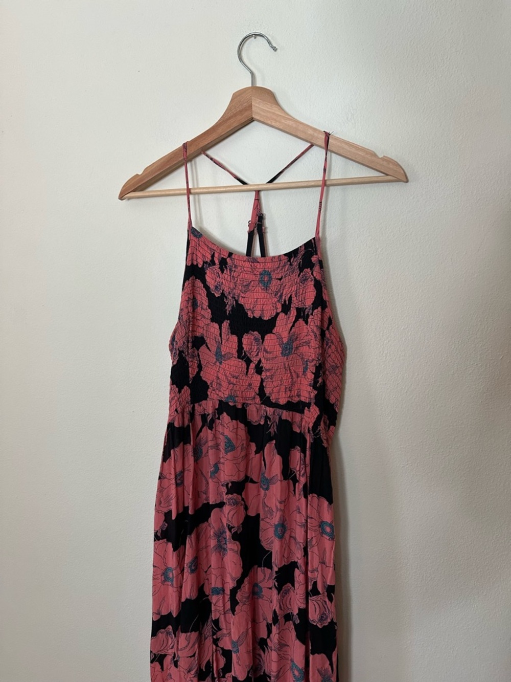 Free People Pink Floral Maxi Dress with Black Accents